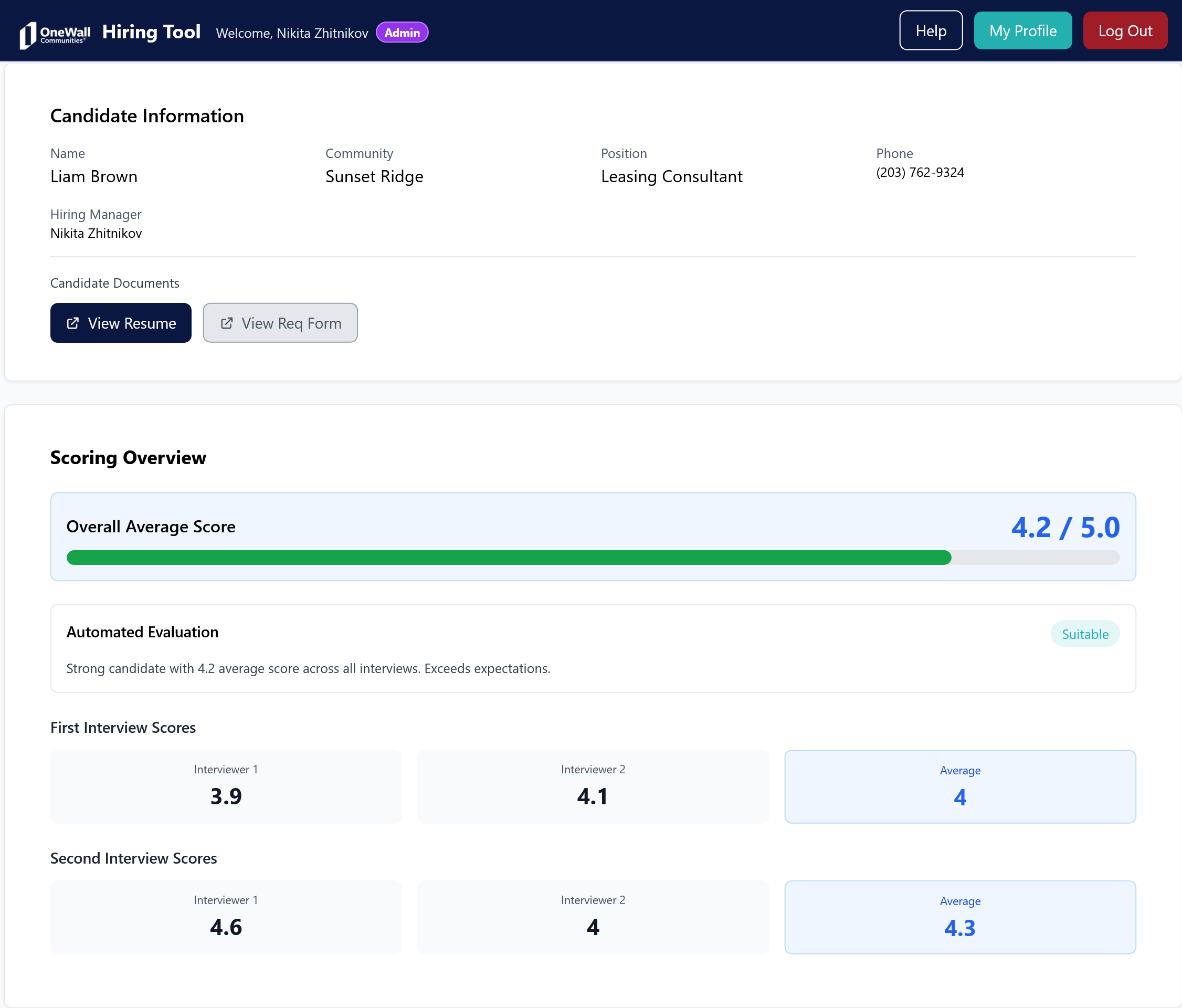 OneWall centralized hiring platform interface
